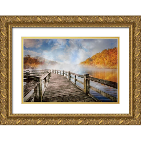 Dancing Fog At The Lake Gold Ornate Wood Framed Art Print with Double Matting by Celebrate Life Gallery