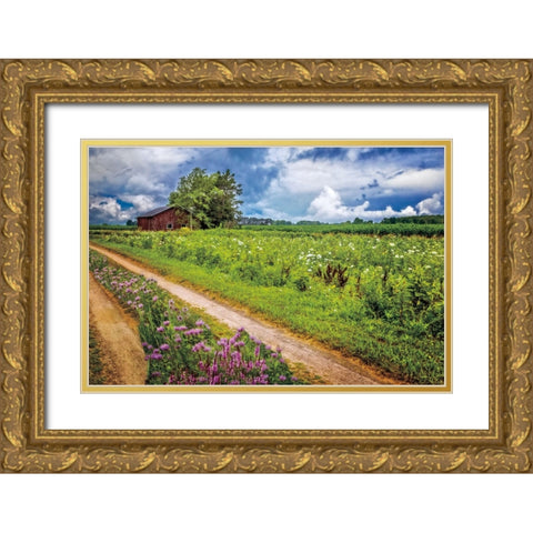 Family Farm Gold Ornate Wood Framed Art Print with Double Matting by Celebrate Life Gallery