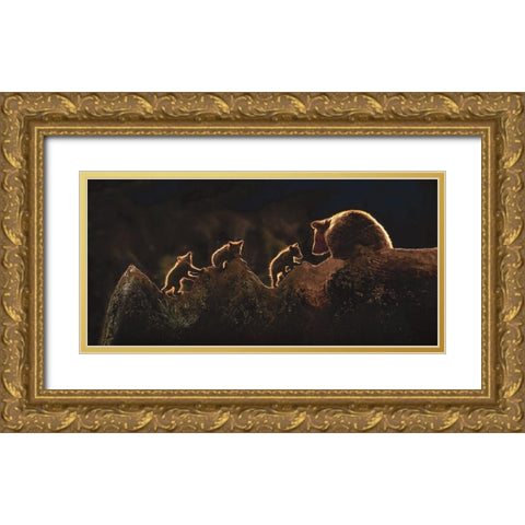 Triplets Gold Ornate Wood Framed Art Print with Double Matting by Ortega, Xavier