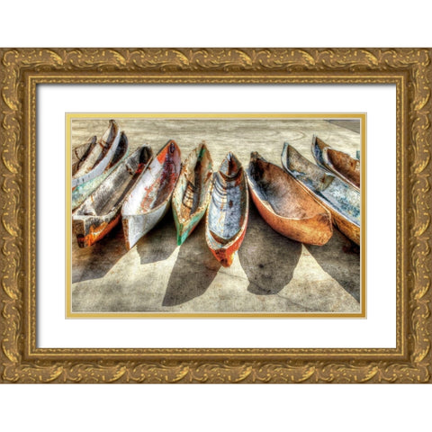 Canoes Gold Ornate Wood Framed Art Print with Double Matting by Celebrate Life Gallery