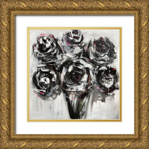Black Roses Gold Ornate Wood Framed Art Print with Double Matting by Bell, Emma