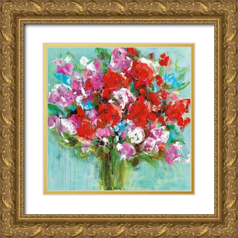 Red Roses Gold Ornate Wood Framed Art Print with Double Matting by Bell, Emma