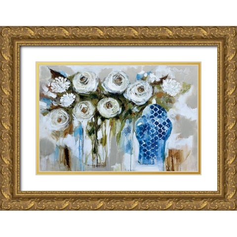 Dutch Bouquet Gold Ornate Wood Framed Art Print with Double Matting by Jones, A.
