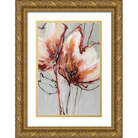 Blooms In Tangerine Gold Ornate Wood Framed Art Print with Double Matting by Fitzsimmons, A.