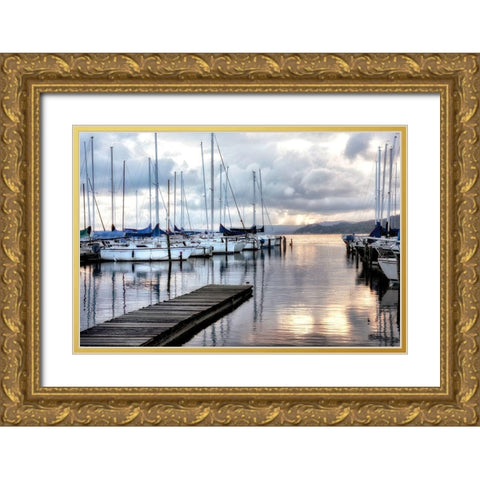 Walk on  the Dock Gold Ornate Wood Framed Art Print with Double Matting by Burt, D.