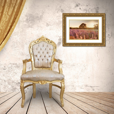 Delphinium Sunset Gold Ornate Wood Framed Art Print with Double Matting by Frank, Assaf