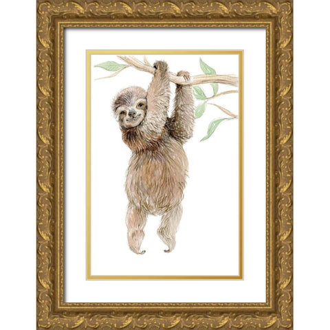 Baby Sloth Gold Ornate Wood Framed Art Print with Double Matting by Markelova, Elena