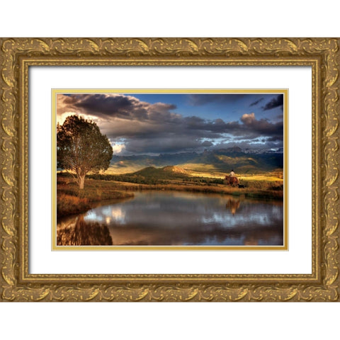 A Cowboy Reflects in the Moment Gold Ornate Wood Framed Art Print with Double Matting by Smith, Ken