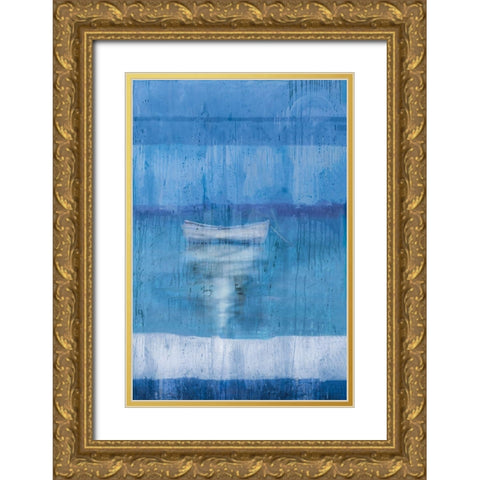 Blue Boat Gold Ornate Wood Framed Art Print with Double Matting by Wiley, Marta G.