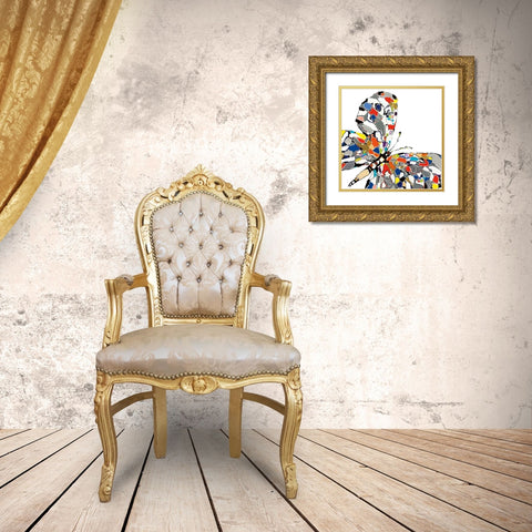 Papillon In Silver Gold Ornate Wood Framed Art Print with Double Matting by Kadmiri, Aziz