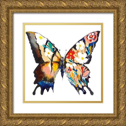 Papillon Daisy Gold Ornate Wood Framed Art Print with Double Matting by Kadmiri, Aziz