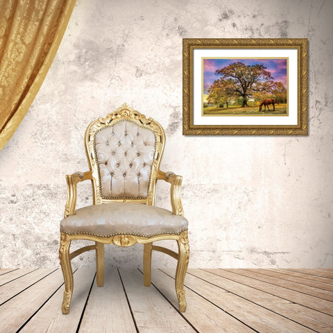 Under The Old Oak Tree Gold Ornate Wood Framed Art Print with Double Matting by Celebrate Life Gallery