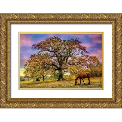 Under The Old Oak Tree Gold Ornate Wood Framed Art Print with Double Matting by Celebrate Life Gallery