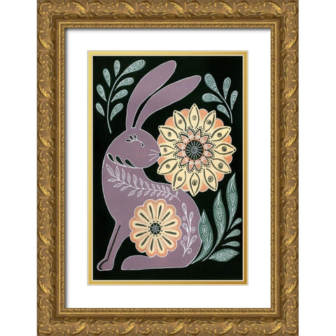 Nordic Folk Bunny Gold Ornate Wood Framed Art Print with Double Matting by St. Amant, Yvette