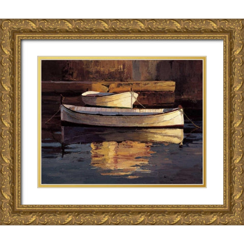 Barcas al Atardecer Gold Ornate Wood Framed Art Print with Double Matting by Romeu, Poch