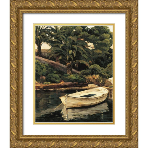 Barca y Palmeras Gold Ornate Wood Framed Art Print with Double Matting by Romeu, Poch