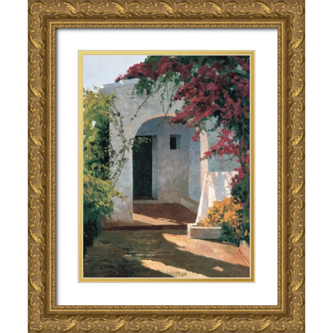 Porch Daylight Gold Ornate Wood Framed Art Print with Double Matting by Romeu, Poch