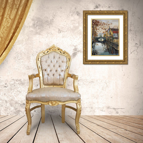 Brugge Reflections Gold Ornate Wood Framed Art Print with Double Matting by Schaar, Robert