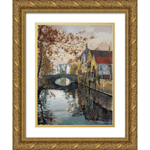 Brugge Reflections Gold Ornate Wood Framed Art Print with Double Matting by Schaar, Robert