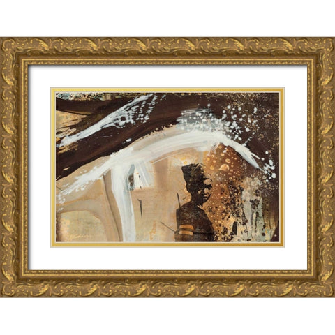 Soweto Girl Gold Ornate Wood Framed Art Print with Double Matting by Schandera, Frances