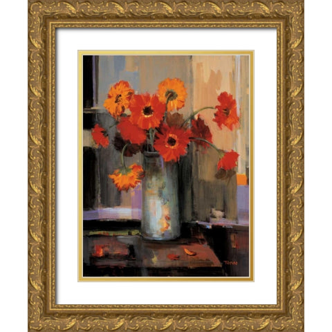 Floral Sunset Gold Ornate Wood Framed Art Print with Double Matting by Tomao, Jennie