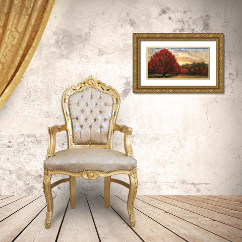 Crimson Trees Gold Ornate Wood Framed Art Print with Double Matting by Celebrate Life Gallery