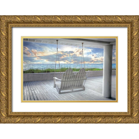 Swing At The Beach Gold Ornate Wood Framed Art Print with Double Matting by Celebrate Life Gallery