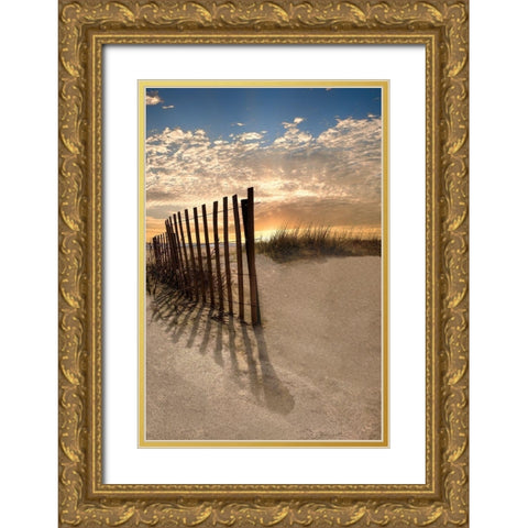 Dune Fence at Sunrise Gold Ornate Wood Framed Art Print with Double Matting by Celebrate Life Gallery