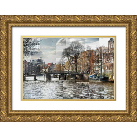 Zwanenburgwal Canal Gold Ornate Wood Framed Art Print with Double Matting by Ventosa, Pep
