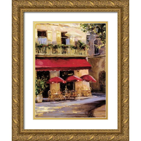 Three Red Umbrellas Gold Ornate Wood Framed Art Print with Double Matting by Wicks, Keith