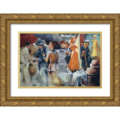 Cafe Bon Voyage Gold Ornate Wood Framed Art Print with Double Matting by Zielinska, Maria