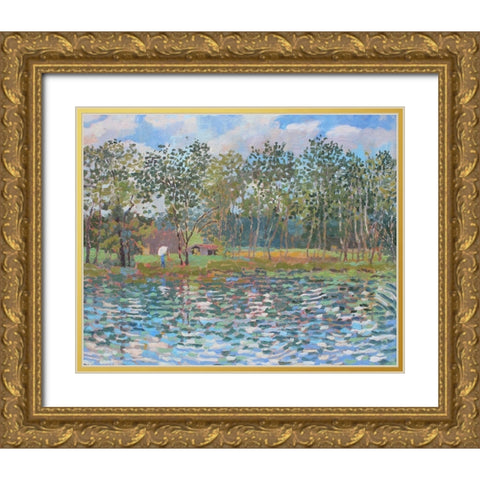 Nimrod Boys Camp Pond Gold Ornate Wood Framed Art Print with Double Matting by Bajility, Andra