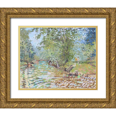Nimrod Plein Air Painter Gold Ornate Wood Framed Art Print with Double Matting by Bajility, Andras