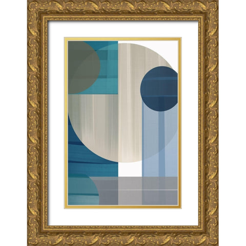 Abstract Blue III Gold Ornate Wood Framed Art Print with Double Matting by Artic Frame Studio
