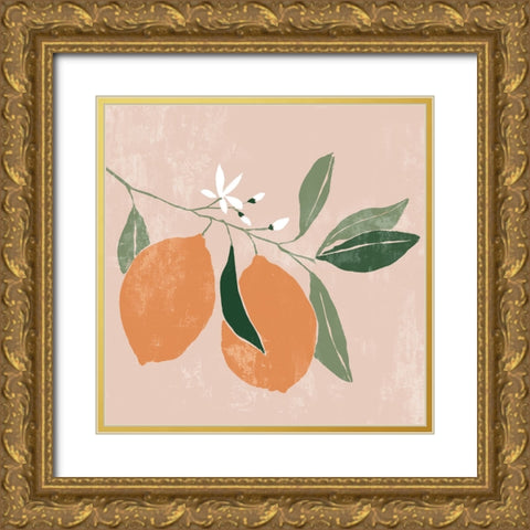 Orange Branch I Gold Ornate Wood Framed Art Print with Double Matting by Aria K