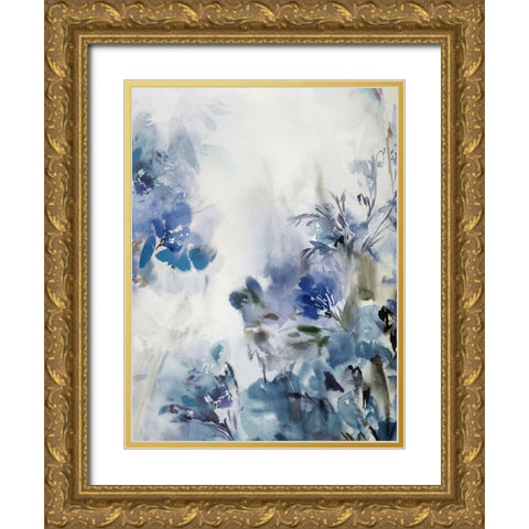 Blue Flowers I  Gold Ornate Wood Framed Art Print with Double Matting by Aria K
