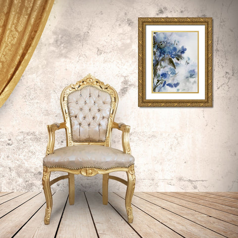 Blue Flowers II Gold Ornate Wood Framed Art Print with Double Matting by Aria K