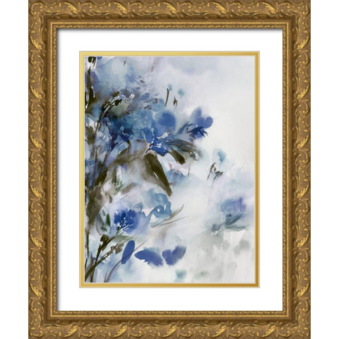 Blue Flowers II Gold Ornate Wood Framed Art Print with Double Matting by Aria K