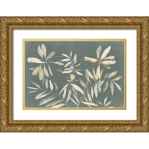 Silhouette Leaves  Gold Ornate Wood Framed Art Print with Double Matting by Aria K