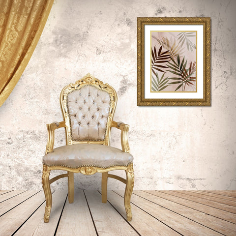 Subdued Leaves I  Gold Ornate Wood Framed Art Print with Double Matting by Aria K