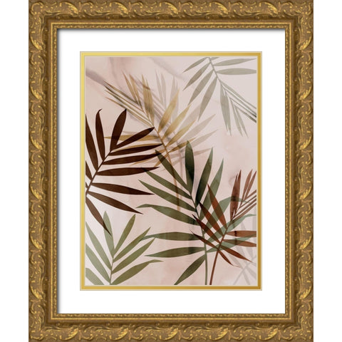 Subdued Leaves I  Gold Ornate Wood Framed Art Print with Double Matting by Aria K