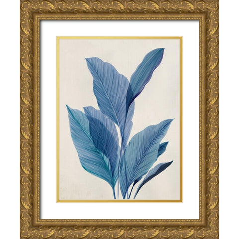 Blue Palm Leaves I  Gold Ornate Wood Framed Art Print with Double Matting by Aria K