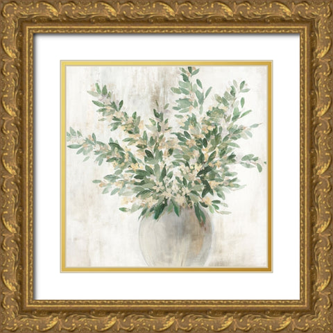 Rustic Green Gold Ornate Wood Framed Art Print with Double Matting by Aria K