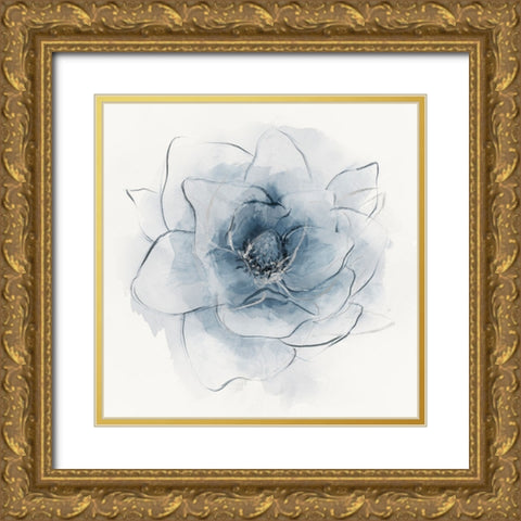 Blue Line Floral I Gold Ornate Wood Framed Art Print with Double Matting by Aria K