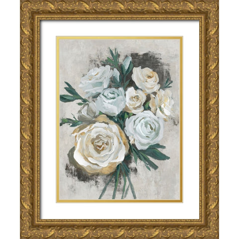 White Bouquet of Florals I Gold Ornate Wood Framed Art Print with Double Matting by Aria K