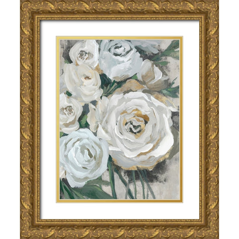 White Bouquet of Florals II Gold Ornate Wood Framed Art Print with Double Matting by Aria K