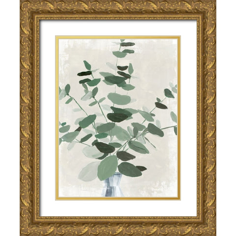 Green Leaves Vase II Gold Ornate Wood Framed Art Print with Double Matting by Aria K