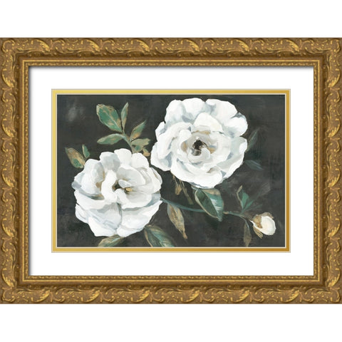 White Blooms Gold Ornate Wood Framed Art Print with Double Matting by Aria K