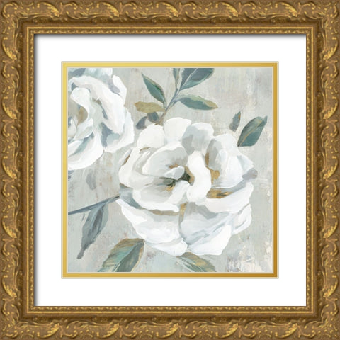White Floral II Gold Ornate Wood Framed Art Print with Double Matting by Aria K