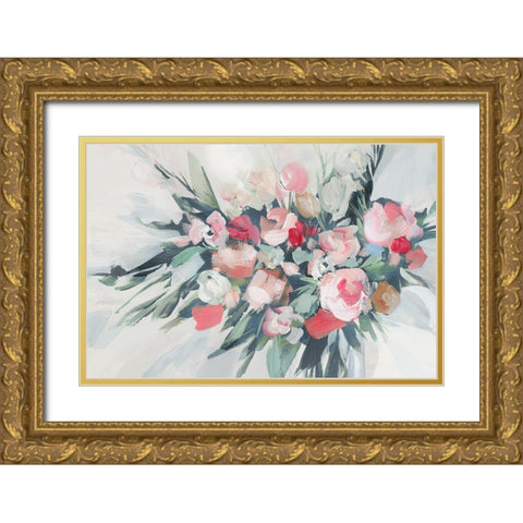 Bouquet of Joy Gold Ornate Wood Framed Art Print with Double Matting by Aria K